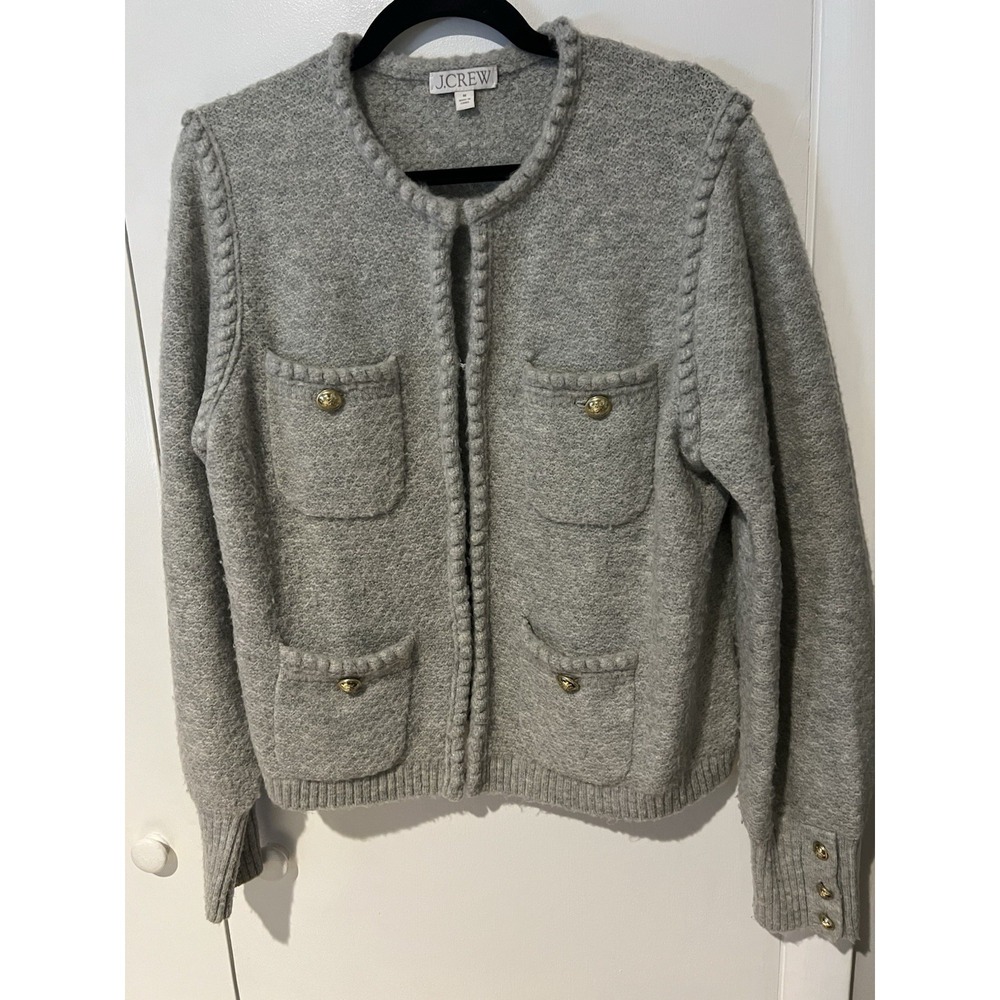 J. Crew Factory Gray Knit Pocket Cardigan with Gold Buttons